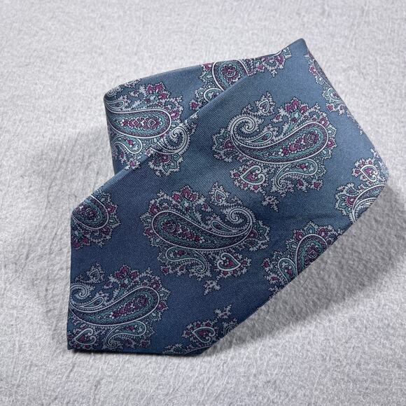 Christian Dior Tie Blue Paisley Silk Made in USA Fabric Woven in Italy Classic - Picture 1 of 5